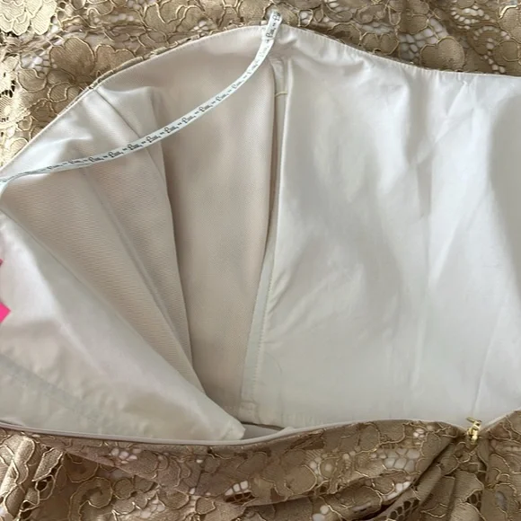 Lilly Pulitzer Aubrianna Strapless Gold Metallic Lace Floral Sweethea Midi Dress - Picture 6 of 13